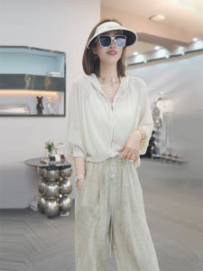 WANGGONGZHU | Elegant Hooded Sun Protection Shirt Womens Thin Loose Cardigan Summer Fashion Korean Style Polyester Fiber Long Sleeve Zipper