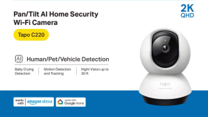 TP-Link Tapo C220 2K QHD Pan/Tilt AI Security Camera 360° View Person/Pet/Vehicle Detection Sound Recognition Night Vision 2-Way Audio MicroSD/Cloud Storage