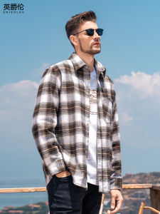 Enjeolon Mens Plaid Shirt Pure Cotton Loose Long Sleeve Vintage American Style Breathable Spring Autumn Fashion Outerwear