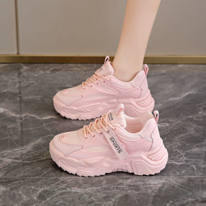 Womens Dad Shoes Mesh Lightweight Spring Autumn Low Top Casual Thick Bottom Pink Student Sports Shoes Breathable Slip-On