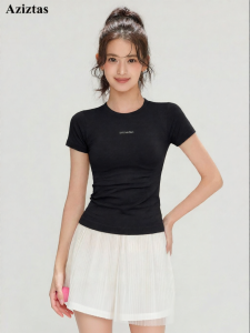 aziztas | Summer New Elasticity Slim Fit Regular Shoulder Womens T-Shirt