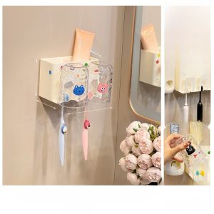 Bathroom Toothbrush Cup Holder Wall Mounted Electric Toothbrush Set Organizer No Drilling Required Tooth Cleaning Tools Rack