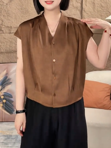 QINGNAER | Slimming Casual Short Sleeve Shirt for Petite