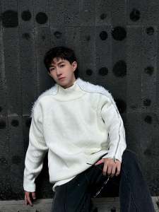 เสื้อสเวตเตอร์ถักแบบมีซิปสองหัวดีไซน์เก๋ไก๋สำหรับผู้ชายและผู้หญิง สีสันสดใส ทรงหลวม คอตั้ง เสื้อสเวตเตอร์ถักแบบสวมหัว