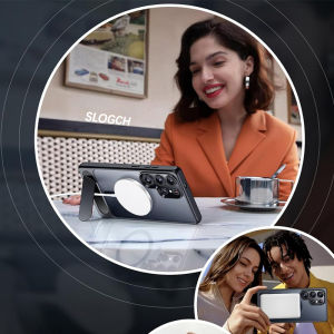 Vô hình đứng từ Ốp điện thoại cho Samsung Galaxy S25 cạnh S24 S23 Ultra Plus cho MagSafe trong mờ cứng bìa sau cho S25 siêu chống sốc dùng trong quân sự vỏ với chân đế