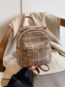 Versatile College Style Womens Backpack 2024 New Plaid Pattern Dual-Shoulder Bag for Class Fashionable Street Trend Small Size