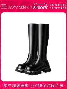 Trendy Designer Long Boots Womens Martin Boots 2025 New round Head Black Not Knee-High Thick Bottom High-Tube Boots