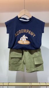 bambeau Baby Summer cotton Vest set Cartoon Pattern Baby Cool Sleeveless Clothes Two Piece Set