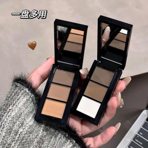Three-Color Eyebrow Powder Palette Womens Waterproof Sweat-Proof Long-lasting Colorful Eye Shadow Highlighting Integration Palette Beginner Brand