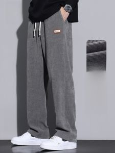 ROMON | Romon Mens Corduroy Straight Leg Pants Autumn Winter Loose Wide Leg Sports Casual Long Trousers Youthful Style Comfortable Fit