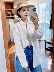 YUFUQING | Elegant French Style Embroidered Linen Shirt Spring 2025 Loose Long Sleeve Design Unique Top For Apple Pear Rectangle Body Types