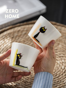 Creative Ceramic Cat Latte Art Coffee Cup Chinese Style Handmade Glazed Undercolor Porcelain Milk Foam Cup Gift