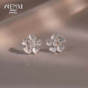 WENXI | Elegant Blue Floral Dripping Glaze Stud Earrings