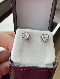 1 กะรัต ต่างหูเพชรรูปหัวใจ 92.5% เงินแท้ - A86628