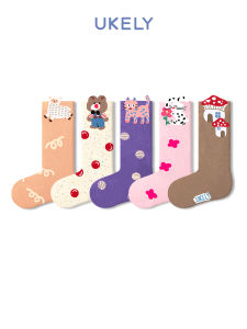 Ukely Girls Mid-calf Socks Cotton Blend Comfortable Breathable Cartoon Design Baby Girls Autumn Winter Fashionable Socks