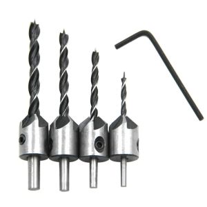 4pcs Three Pointed Woodworking Counterbore Drill 3-6mm Reaming Drill Screw Chamfering Drill Bit Hole Opener Tool Set