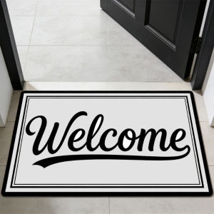 Modern Geometric Welcome Diatom Floor Mat Black White Anti-slip Absorbent Quick Dry Doormat Easy Clean Mat for Home