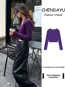 CHENDAYU | V-Neck Knitwear Slim Fit Top Purple