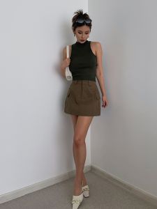 American Retro High-Waist Short Denim Skirt for Women Designer Style Slimming A-Line Street Fashion Pure Color Material