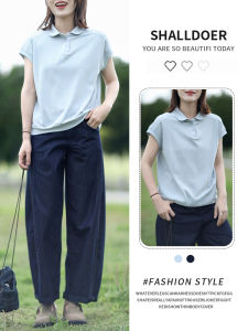 Shalldoer | Korean Casual Style Crew Neck Short Sleeve T-Shirt Womens Simple Artistic Summer Unique Top Breathable Comfortable High Waist