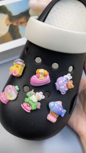 Bộ 12 Sticker Charm 3D chủ đề Thỏ đu quay DIY Mayto gắn Dép Cross Dép Sục Cá Sấu JB-215