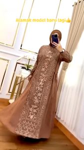Gamis Wanita Set Outer Brokat Wilona Dres Ceruty Babydoll Mix Tile Akar M L XL XXL 3XL OUTER TERPISAH