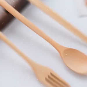 CozE Wood Material Lengthen Cutlery Soup Spoon And Fork With Long Handle Eco Friendly Product Spoon