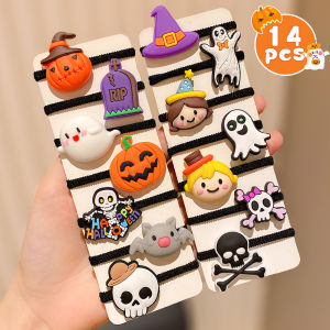 14-Pack Halloween Fashion Hair Ties Multi-Color Ghost Skeleton Design Cute Girls Halloween Gift Hair Bands Accessories