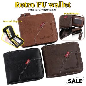 Mens Folding Style Wallet High-quality Leather Business Holder Zipper Short Wallet Coin Money Bag Suitable For Giving Gifts