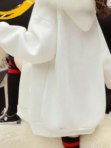 เสื้อแจ็คเก็ตมีฮู้ดขนหนาสำหรับผู้หญิง เสื้อสเวตเตอร์คอวีแขนยาวสไตล์เกาหลี สีสันสดใส เสื้อคลุมกันหนาว ทรงหลวม ความยาวปานกลาง