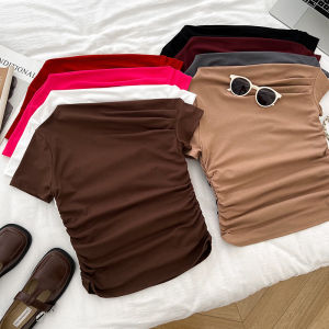 เสื้อยืดแขนสั้นผู้หญิงทรงเข้ารูป ดีไซน์เก๋ไก๋ แขนกุด ทรงเข้ารูป แฟชั่นฤดูร้อน เสื้อชั้นในสตรี เสื้อผ้าทำงานฤดูใบไม้ผลิ