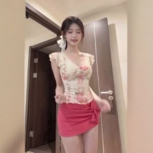 Retro Style Unique Print Top and Skirt Two-piece Set Summer