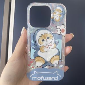 New Mofusand Magnetic Absorption Style Phone Case TPU Double Layer Printed Shark Cat Panda 13 14 15 pro Max Cute Cartoon
