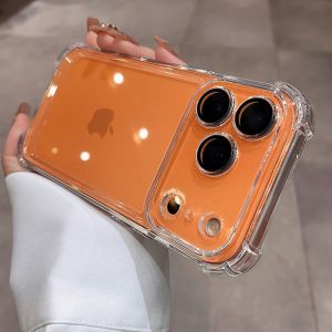 Electroplated Transparent Case For iPhone 17 Pro Max Air 16 E 15 14 Plus  11 12 13 Mini Full Lens Protection Airbag Bumper Cover