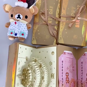 3D Birthday Cake Red Envelope Creative Card Cash Holder For Birthday Lucky Money Gift