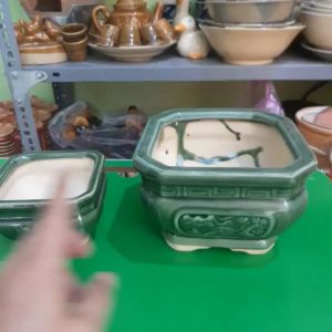 Combo 2 chậu gốm trồng ây men xanh