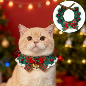 Cute Cat Bow Collar Wool Crocheted Christmas Cats Bowtie Collar Bow Tie Pet Bib for Indoor Cats Kitten and Small Dogs Puppies