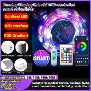 Flowing water cord light 5/10/15/20M LED String Light Bluetooth USB Tuya Bluetooth Connection Christmas Birthday Party Garland Decor Fairy Lights for Home