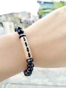 FR XUPING GELANG KRISTAL CEKO WANITA 8 MM CHARM TABUNG PLAT HITAM LAPIS EMAS GELANG FASHION