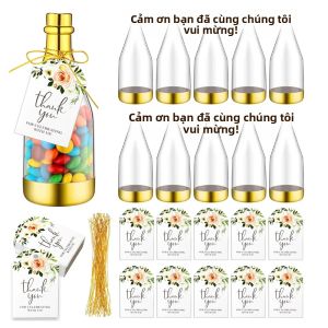 10 Bộ Hộp Quà Kẹo Hình Chai Sâm Banh Vàng Hoàn Hảo Cho Tiệc Cưới - Bao Bì Dành Cho Các Dịp Bằng Nhựa