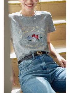 Áo Thun Tay Ngắn Thêu Hoa Họa Tiết Cổ Điển Mùa Hè Cho Nữ Dáng Rộng Cổ Tròn Chất Liệu Thường Ngày Phong Cách Hàn Quốc