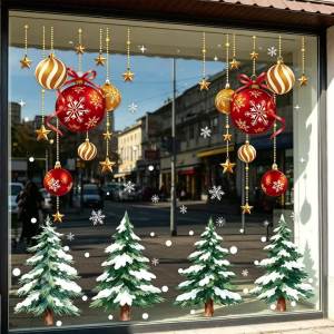 other | 8Sheets PVC Decals 3D Gold Christmas Static Cling Window Stickers Santa Snowman Xmas Tree Snowflake Reusable Holiday Glass Decor