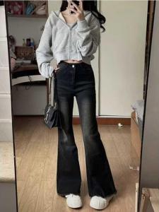American Retro High Waist Bell Bottom Jeans Womens Spring Autumn plus Size Slim Wide Leg Horse Hoof Floor Length Trendy