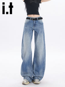 กางเกงยีนส์ทรงหลวมสไตล์ย้อนยุคสำหรับผู้หญิง กางเกงขายาวทรงเข้ารูป เอวยางยืด ผ้าฝ้ายผสมโพลีเอสเตอร์ ฤดูใบไม้ร่วง/ฤดูหนาว