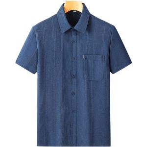 Short-Sleeved Shirt Mens Middle-Aged and Elderly Linen Shirt Middle-Aged Men Summer Thin Dad Summer Clothes Ice Silk Top Clothes