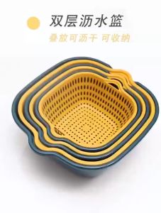 Upgraded 8 in 1 Kitchen Fruit Vegetable Double Layer Drain Storage Wash Drip Basket Bowl Colander Strainer Filter Noodles Bakul