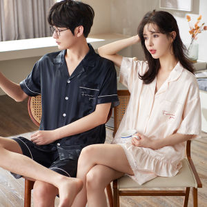 Bộ đồ ngủ MiiOW cho cặp đôi làm bằng lụa băng polyester tay ngắn thoáng khí