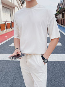 Summer Ice Silk Loose Thin Mens Golfing Set Casual Sportswear Fashionable Korean Style Two-Piece Suit Polyester Blend