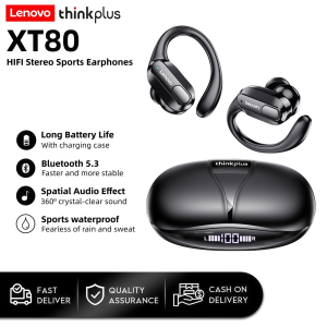 Lenovo | Lenovo XT80 Earhooks Sports Bluetooth Wireless Headsets with Mics LED Power DisplayHifi Stereo Sound ENC TWS Earphones