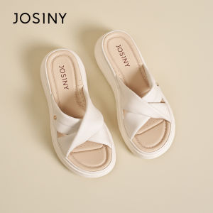 Josiny | Slip-On Comfortable White Flat Sandals